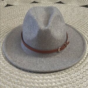 Chic Warm Gray Fedora with Brown Accent
